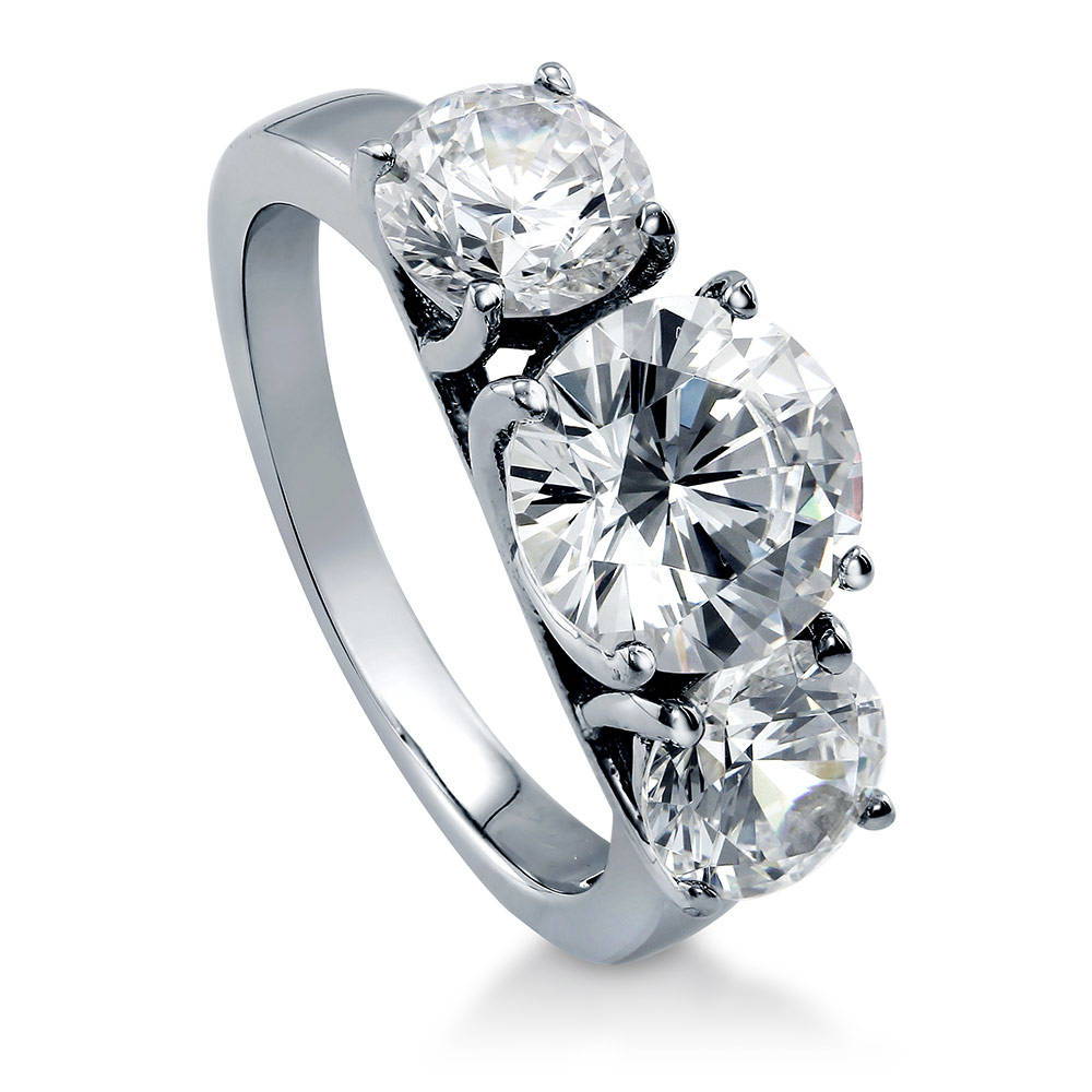 3-Stone Round CZ Ring in Sterling Silver