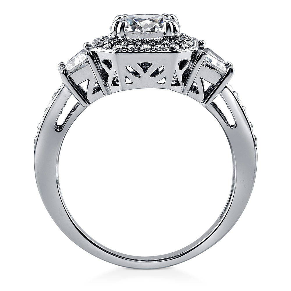 Halo Art Deco Round CZ Ring in Sterling Silver