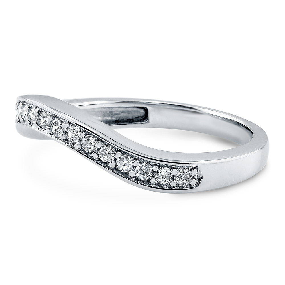 Pave Set CZ Curved Half Eternity Ring in Sterling Silver