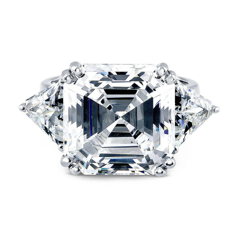 Sterling Silver 3-Stone Asscher CZ Cocktail Wedding Engagement