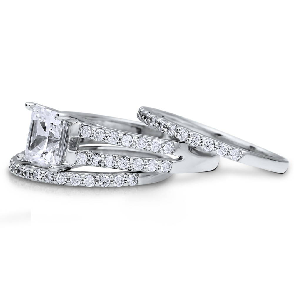 Solitaire 2ct Princess CZ Split Shank Ring Set in Sterling Silver
