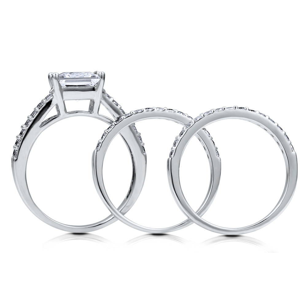 Solitaire 2ct Princess CZ Split Shank Ring Set in Sterling Silver