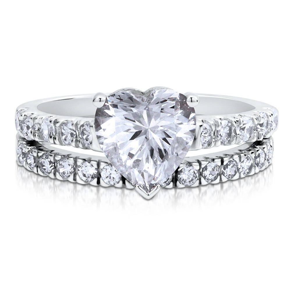 Heart Solitaire CZ Ring Set in Sterling Silver