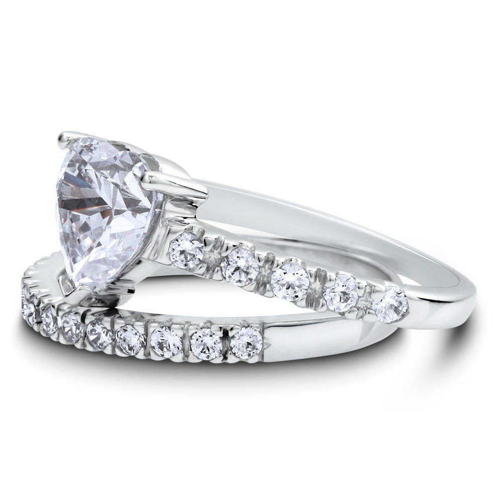 Heart Solitaire CZ Ring Set in Sterling Silver
