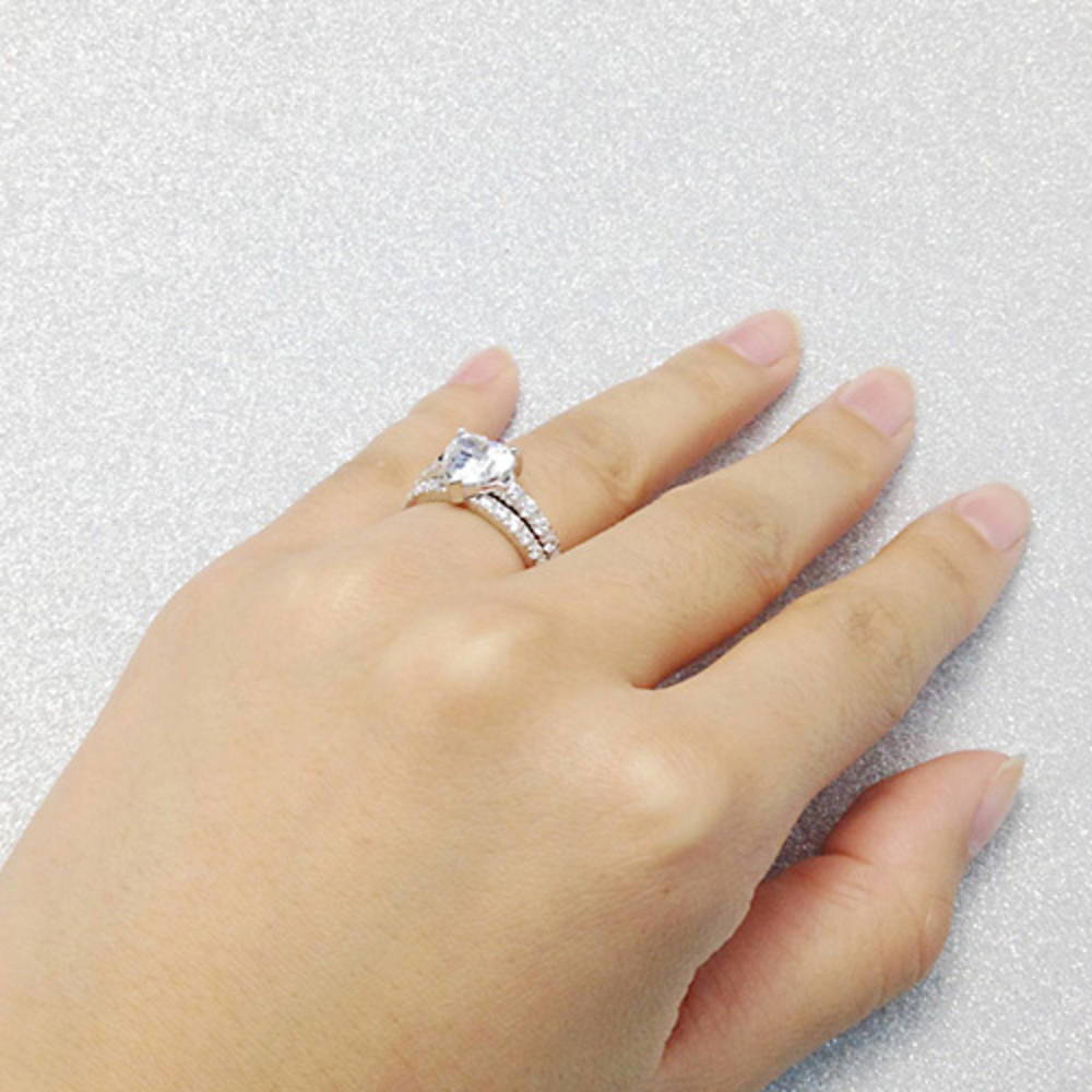 Heart Solitaire CZ Ring Set in Sterling Silver