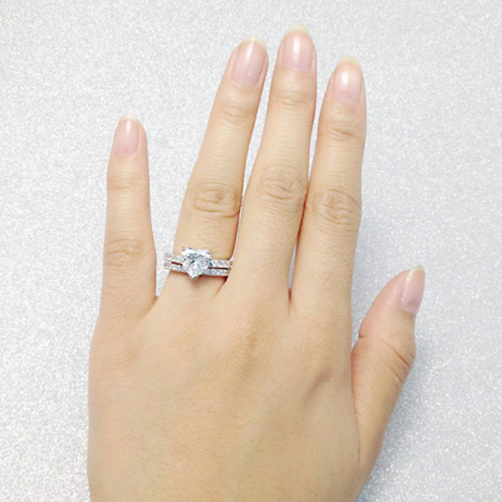 Heart Solitaire CZ Ring Set in Sterling Silver