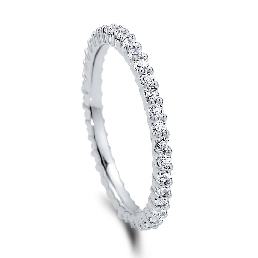 Front view of Pave Set CZ Eternity Ring in Sterling Silver, 3 of 7