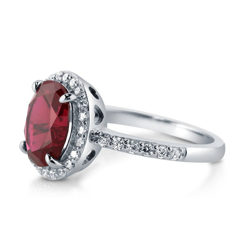 Halo Ruby-Red Oval CZ Ring in Sterling Silver