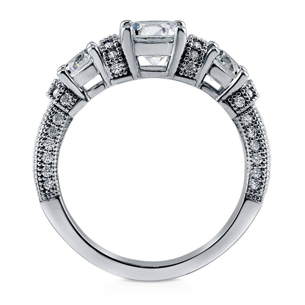 3-Stone Art Deco Round CZ Ring in Sterling Silver