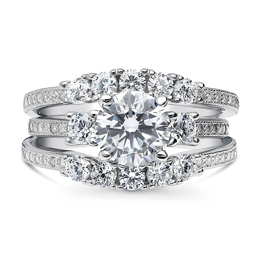 3-Stone Round CZ Ring Set in Sterling Silver