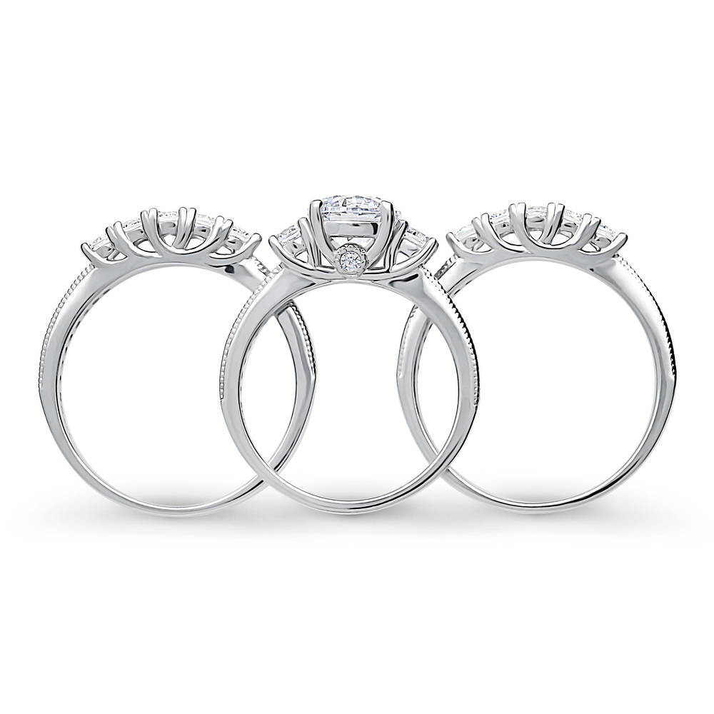 3-Stone Round CZ Ring Set in Sterling Silver