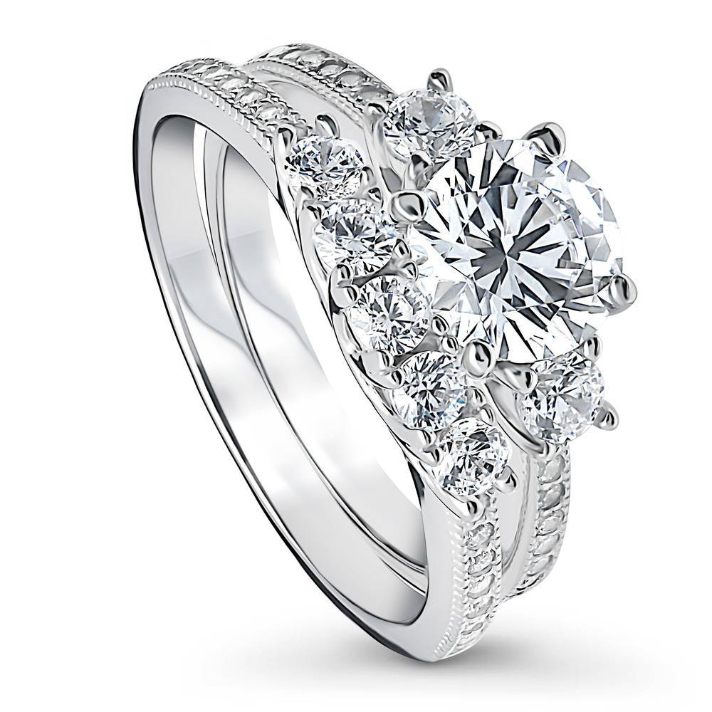 3-Stone Round CZ Ring Set in Sterling Silver