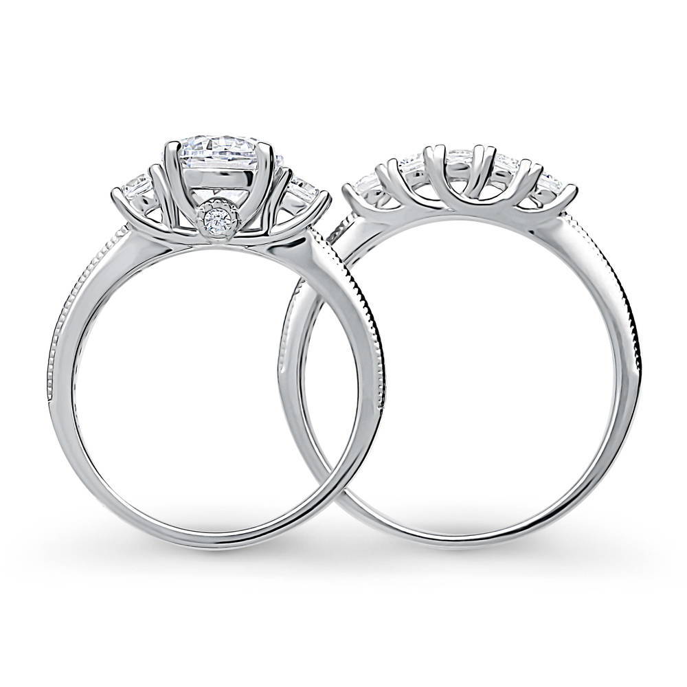 3-Stone Round CZ Ring Set in Sterling Silver