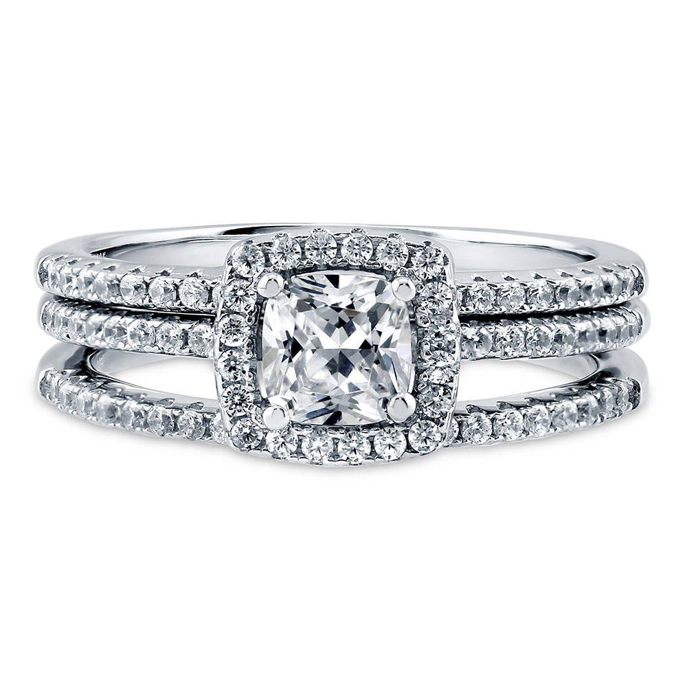 Halo Cushion CZ Ring Set in Sterling Silver, 1 of 10