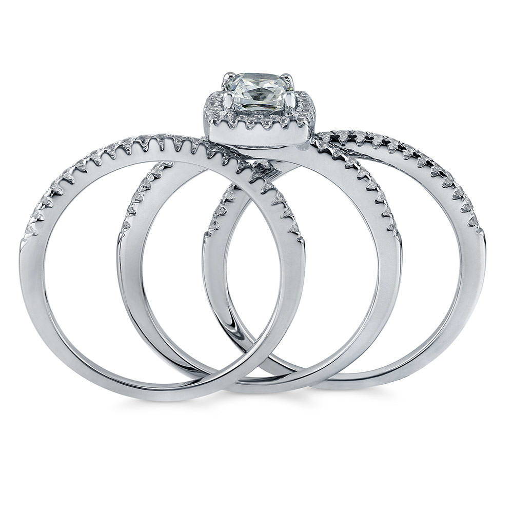 Alternate view of Halo Cushion CZ Ring Set in Sterling Silver, 6 of 8