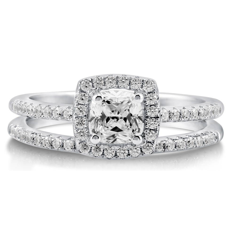 Halo Cushion CZ Ring Set in Sterling Silver