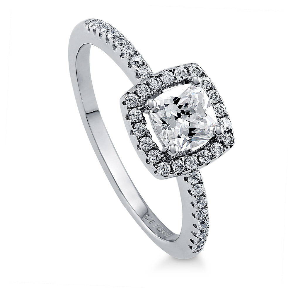 Halo Cushion CZ Ring in Sterling Silver