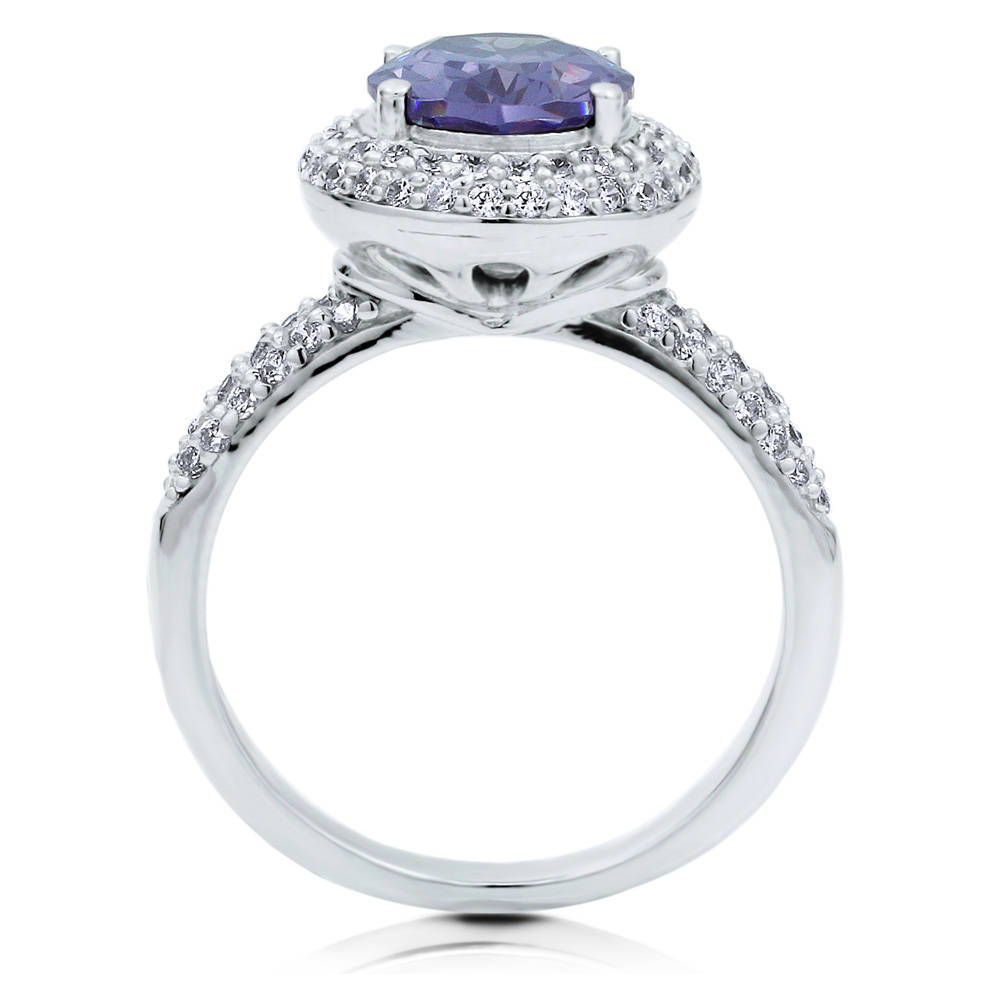 Halo Blue Oval CZ Ring in Sterling Silver