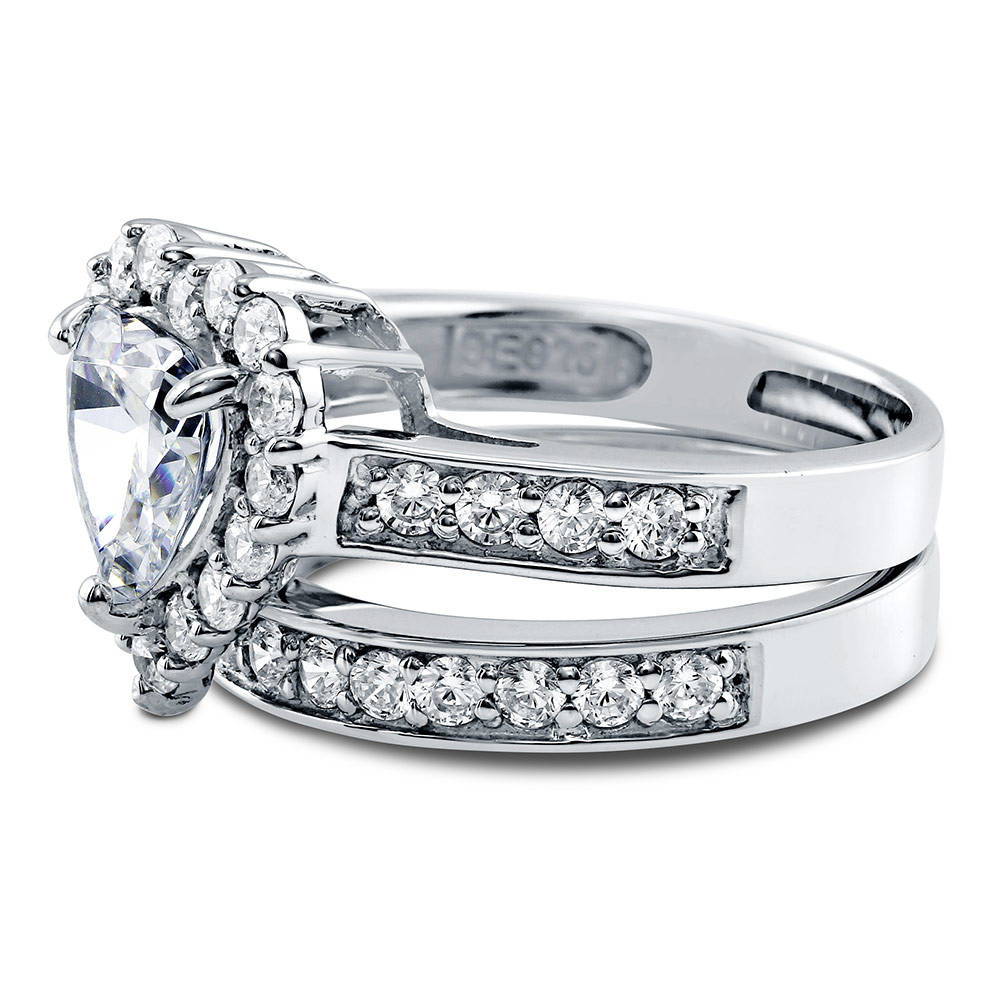 Halo Heart Heart CZ Ring Set in Sterling Silver