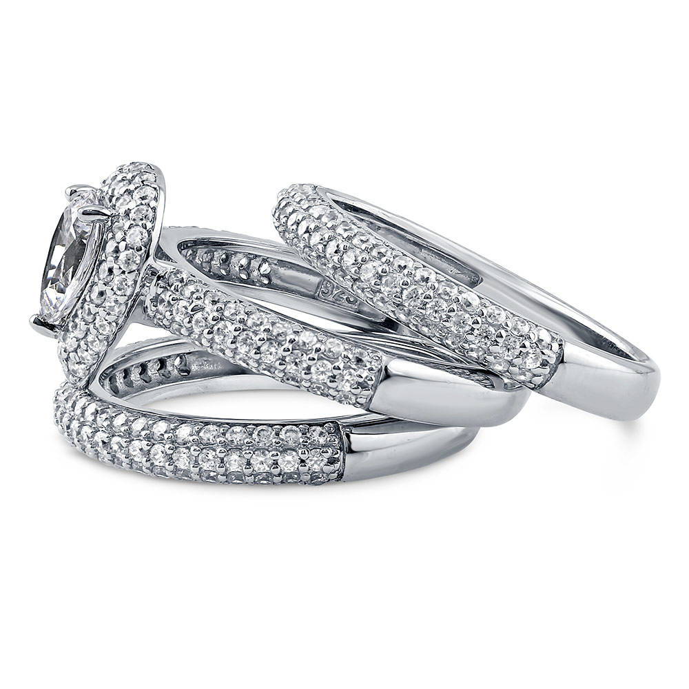 Angle view of Halo Pear CZ Statement Ring Set in Sterling Silver, 5 of 7