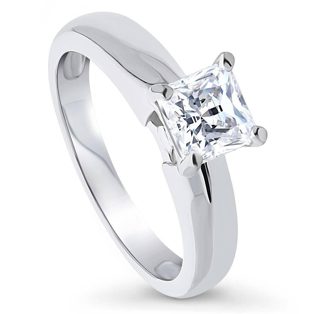 Front view of Solitaire 1.2ct Princess CZ Ring in Sterling Silver, 4 of 9