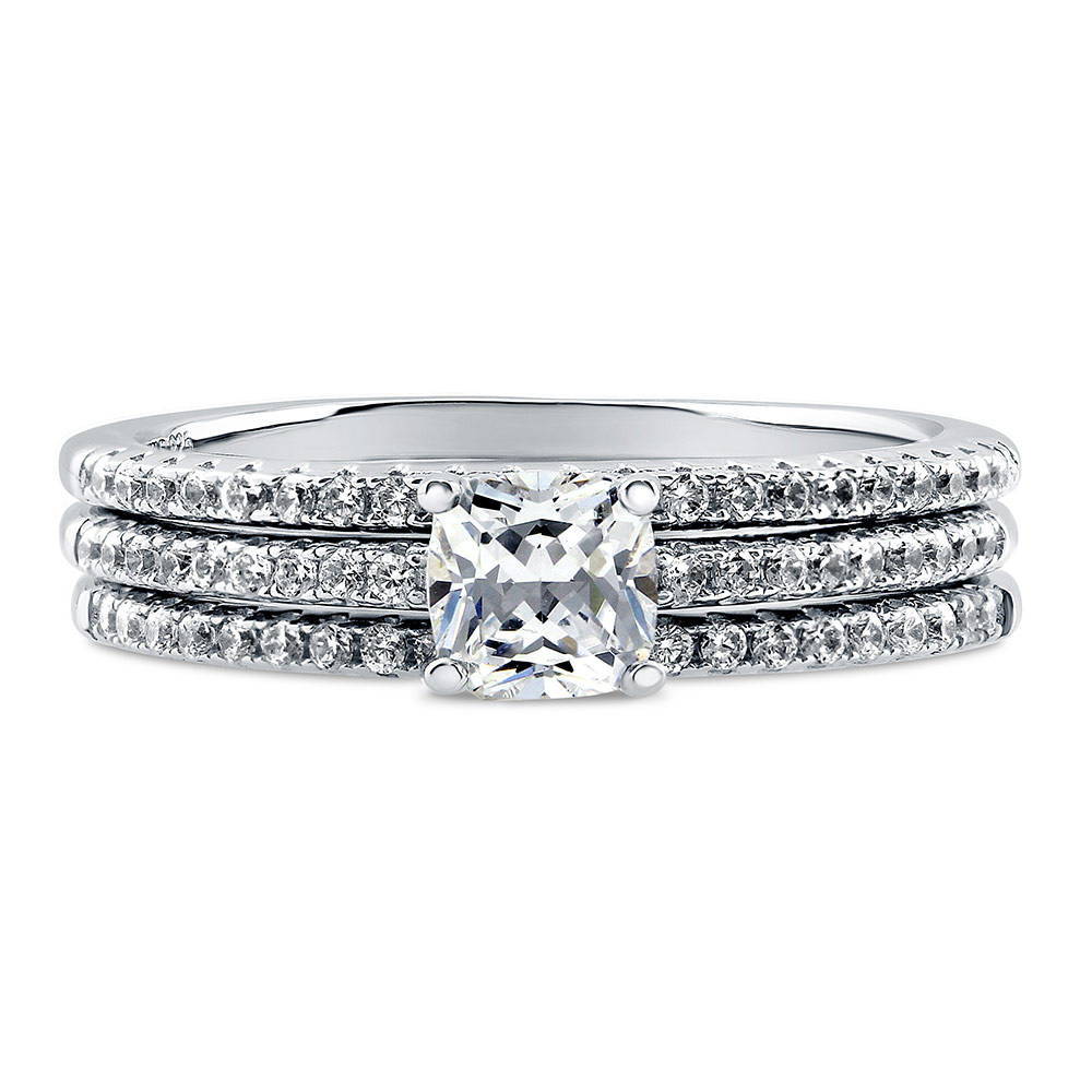 Solitaire 0.6ct Cushion CZ Ring Set in Sterling Silver, 1 of 9