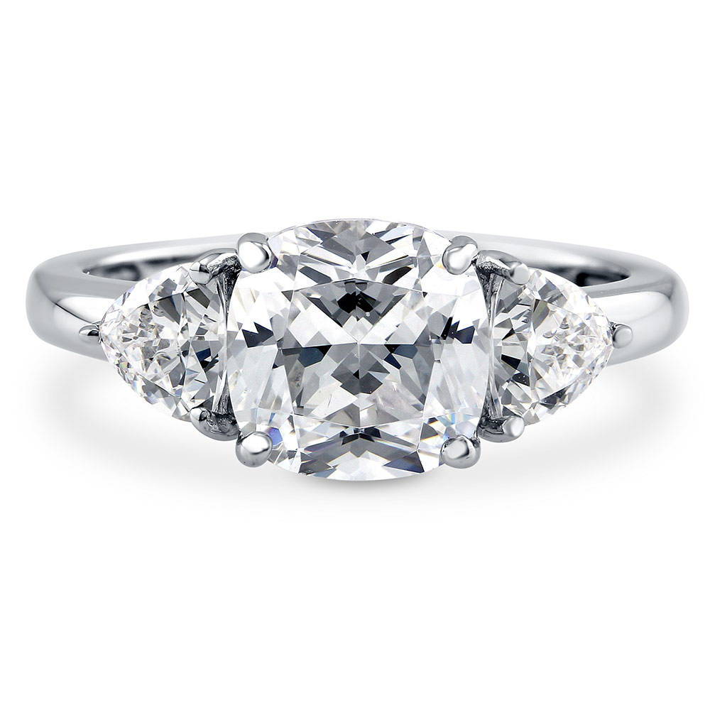 3-Stone Cushion CZ Ring in Sterling Silver, 1 of 9