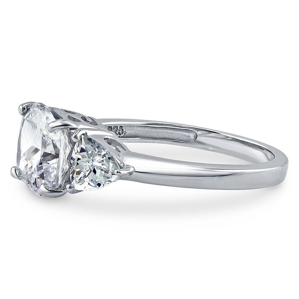 Angle view of 3-Stone Cushion CZ Ring in Sterling Silver, 5 of 9