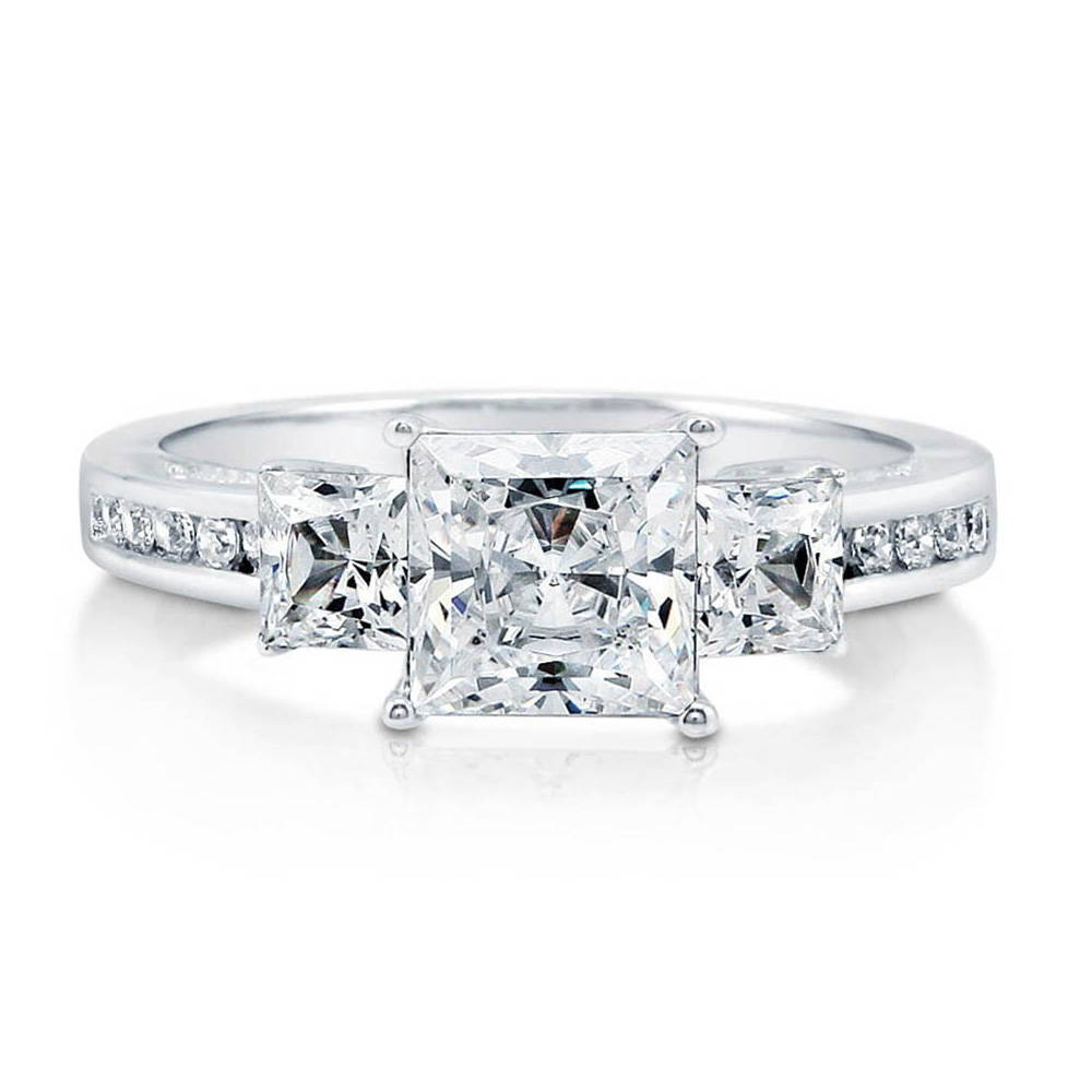 3-Stone Princess CZ Ring in Sterling Silver