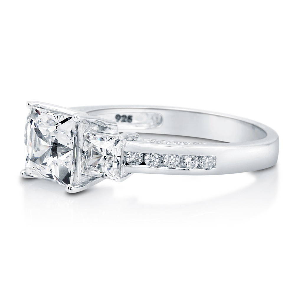 3-Stone Princess CZ Ring in Sterling Silver