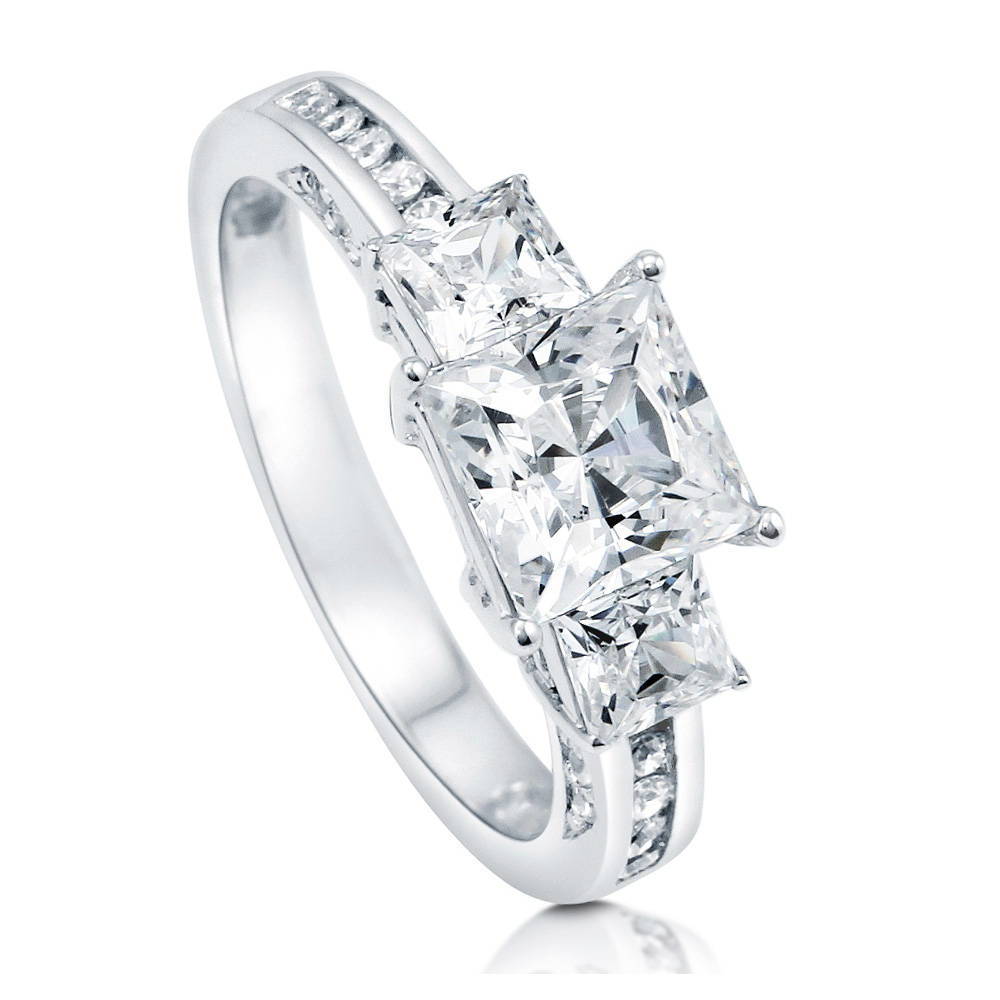 3-Stone Princess CZ Ring in Sterling Silver