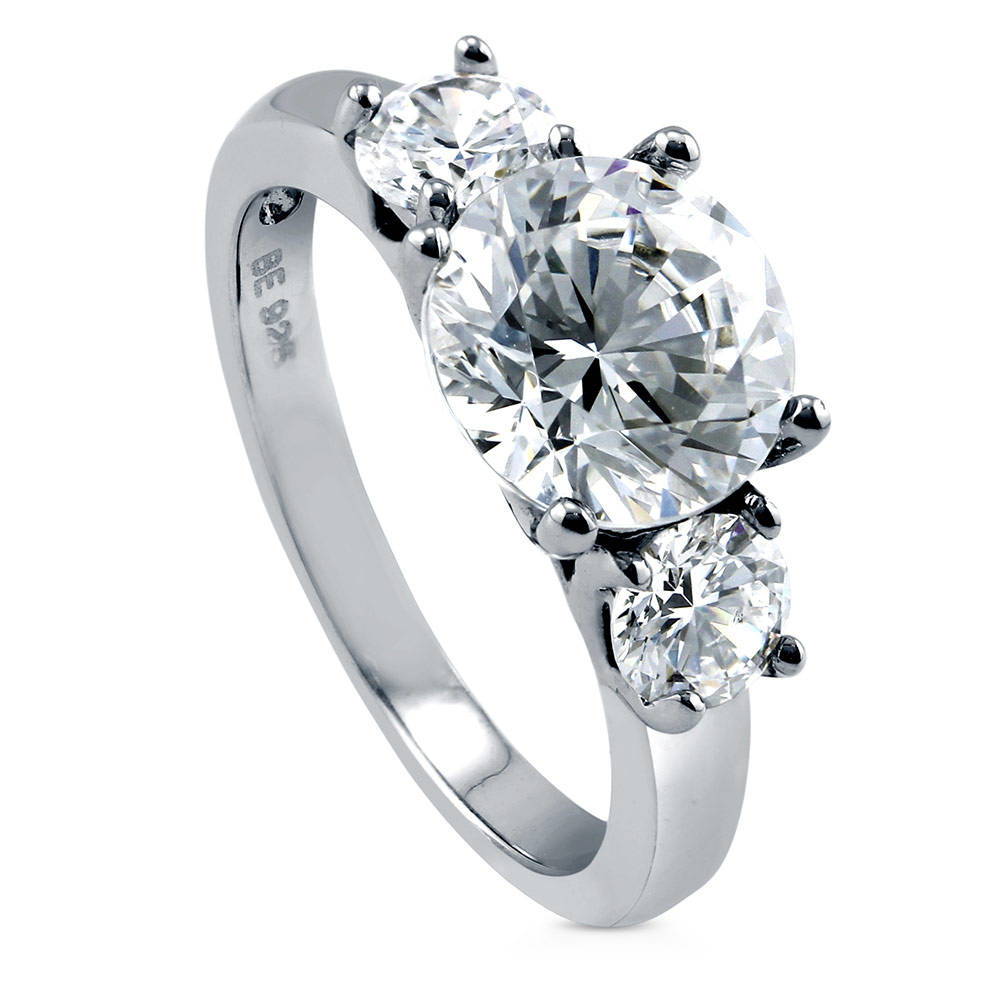 3-Stone Round CZ Ring in Sterling Silver