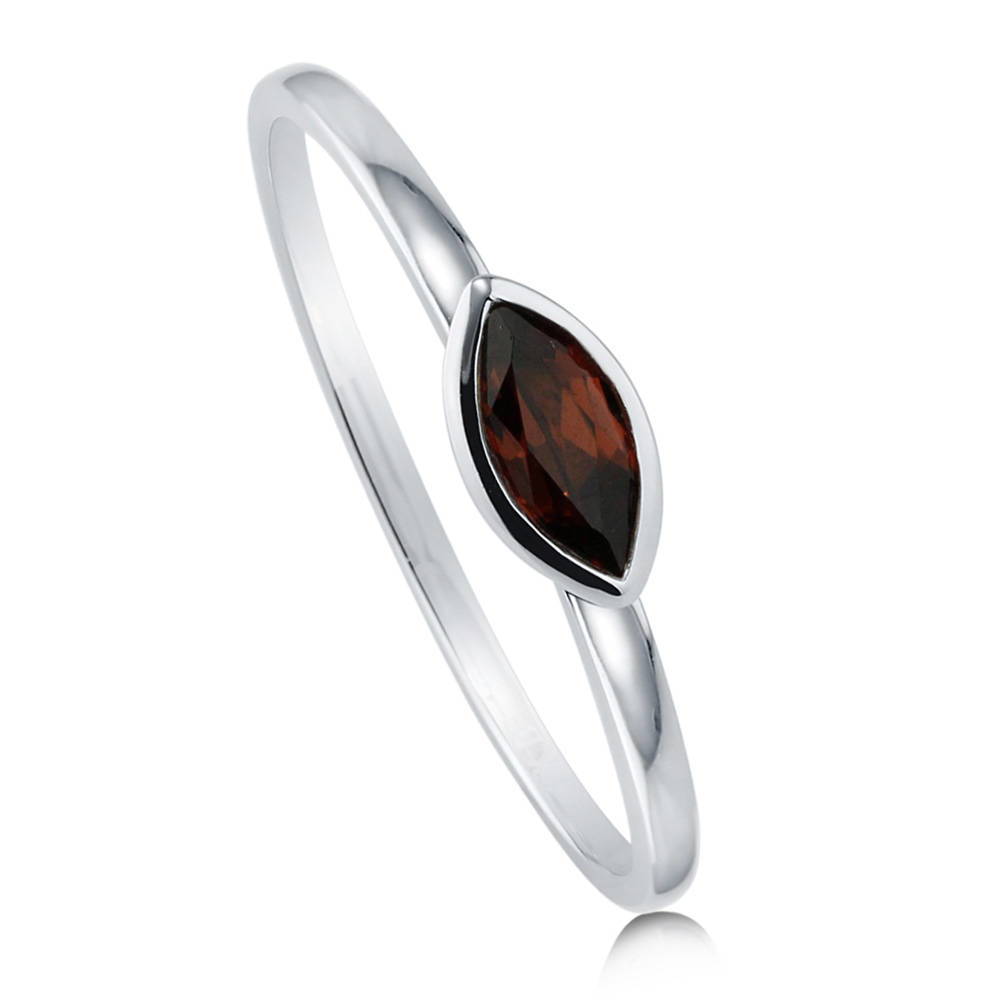 Solitaire Bezel Set Marquise Garnet Ring in 10K White Gold