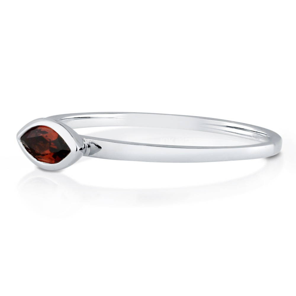 Solitaire Bezel Set Marquise Garnet Ring in 10K White Gold