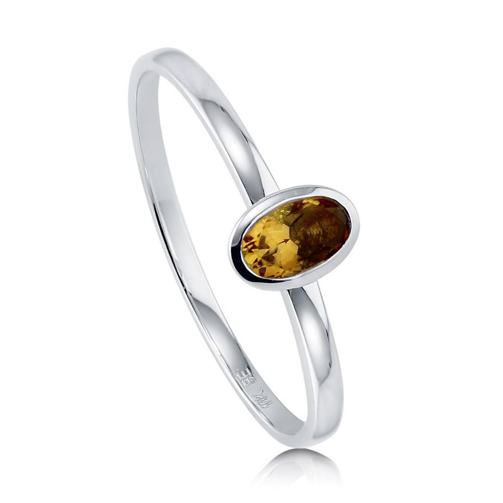 Solitaire Bezel Set Oval Citrine Ring in 10K White Gold