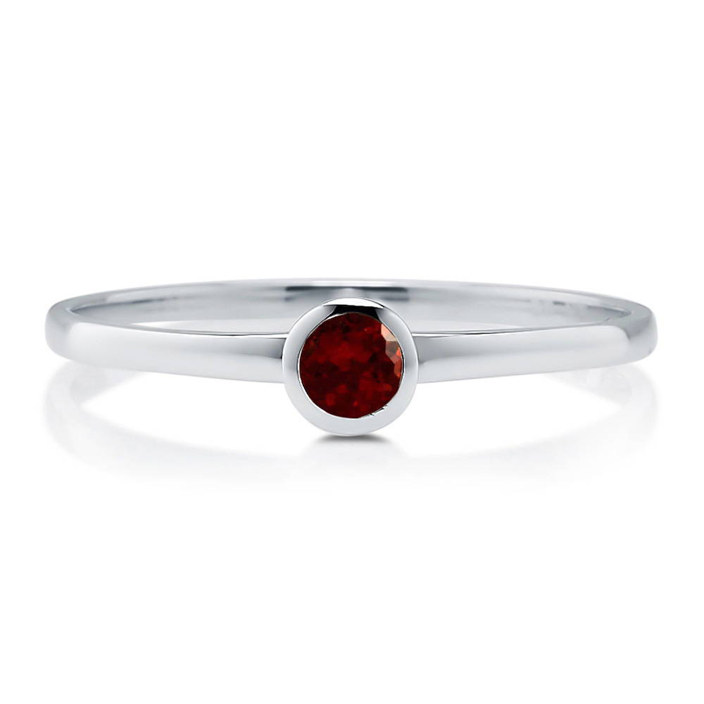 Solitaire Bezel Set Round Garnet Ring in 10K White Gold