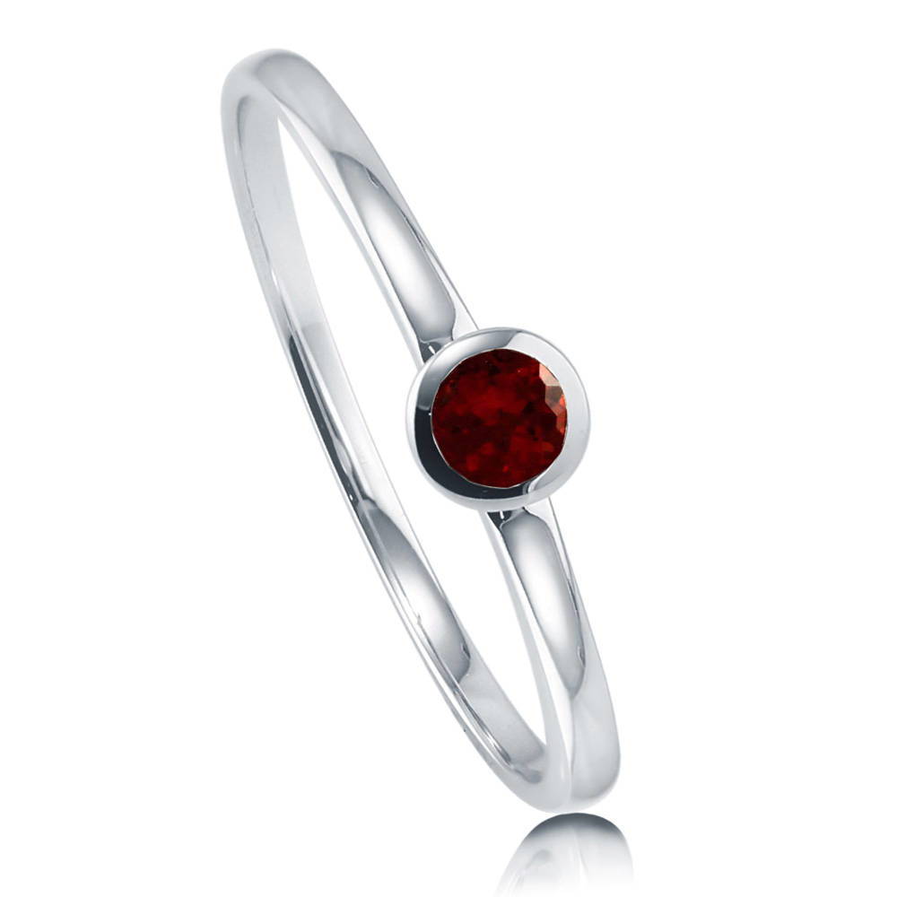 Solitaire Bezel Set Round Garnet Ring in 10K White Gold