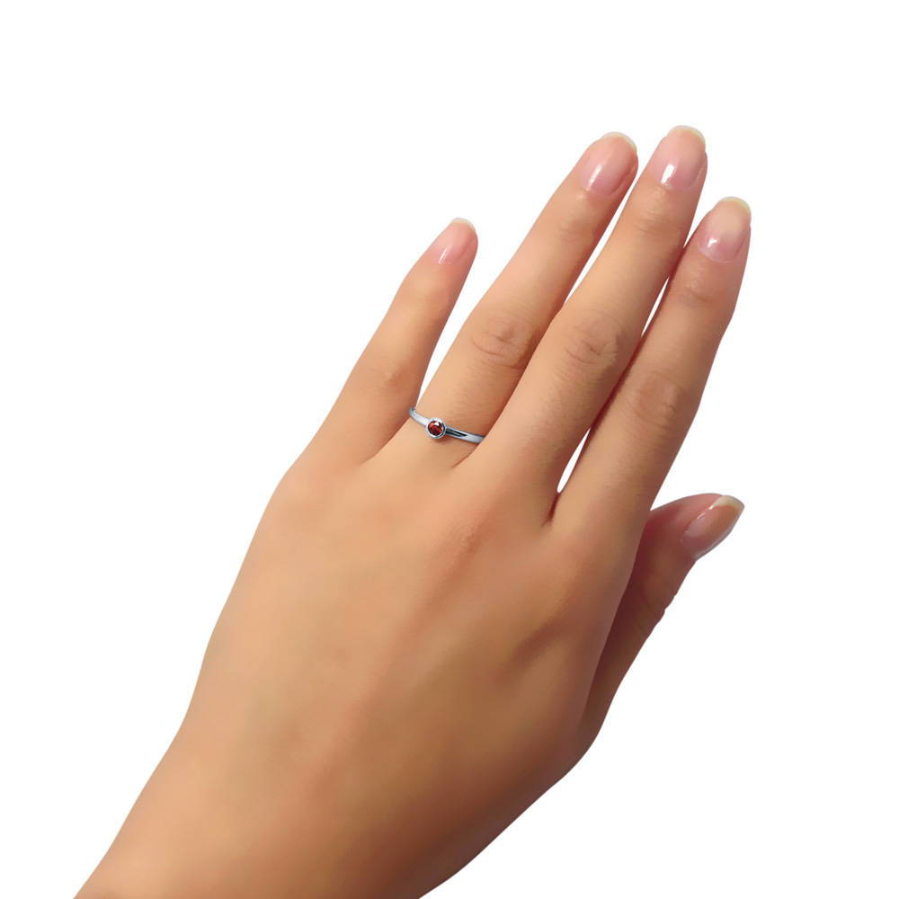 Solitaire Bezel Set Round Garnet Ring in 10K White Gold