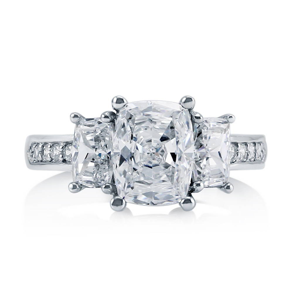 3-Stone Cushion CZ Ring in Sterling Silver