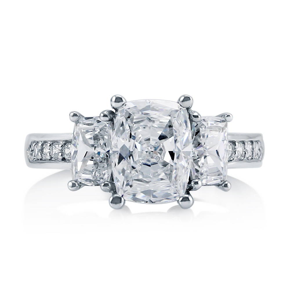 3-Stone Cushion CZ Ring in Sterling Silver, 1 of 10