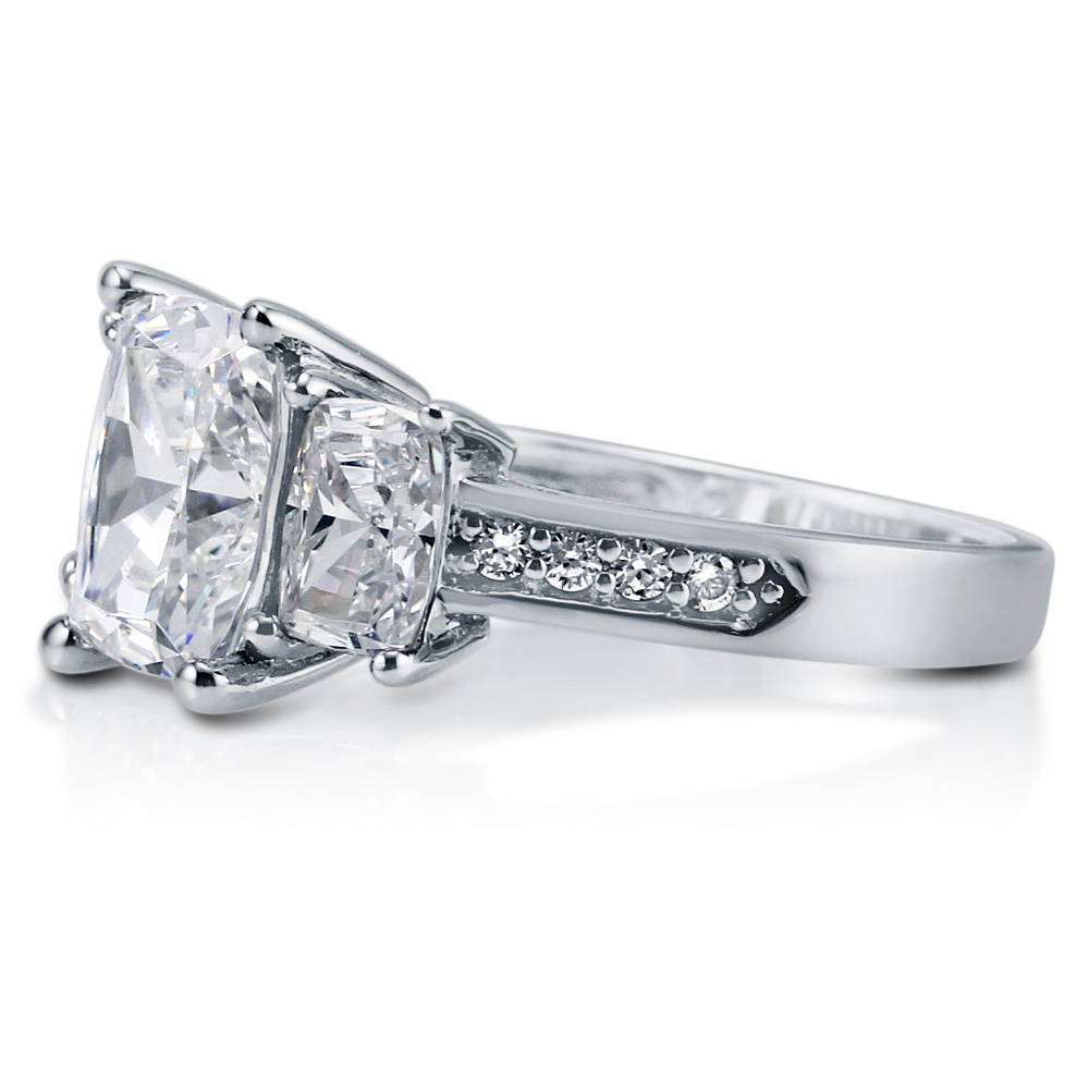 Angle view of 3-Stone Cushion CZ Ring in Sterling Silver, 4 of 9