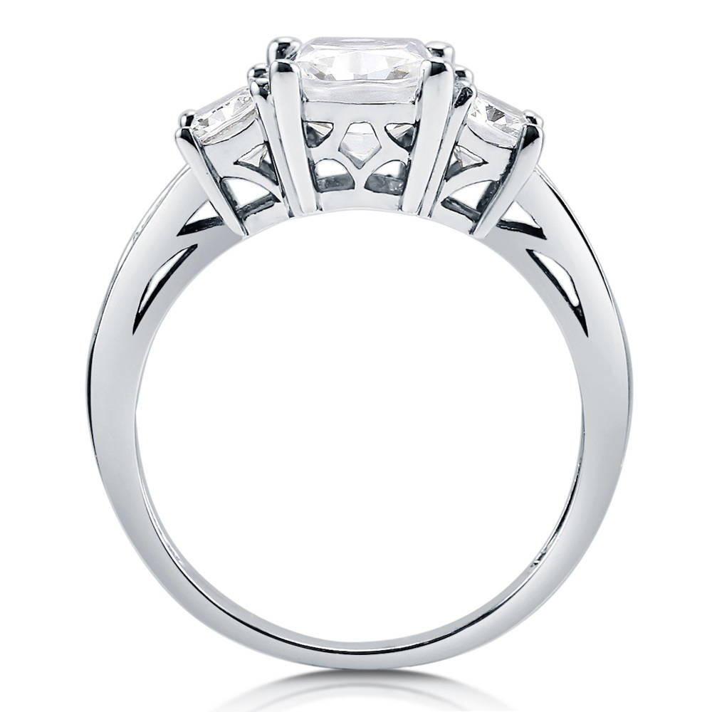 Alternate view of 3-Stone Cushion CZ Ring in Sterling Silver, 7 of 9