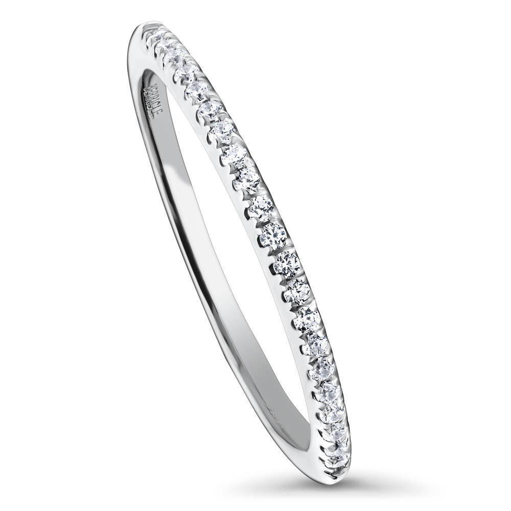 Front view of Micro Pave Set CZ Half Eternity Ring in Sterling Silver, 3 of 6