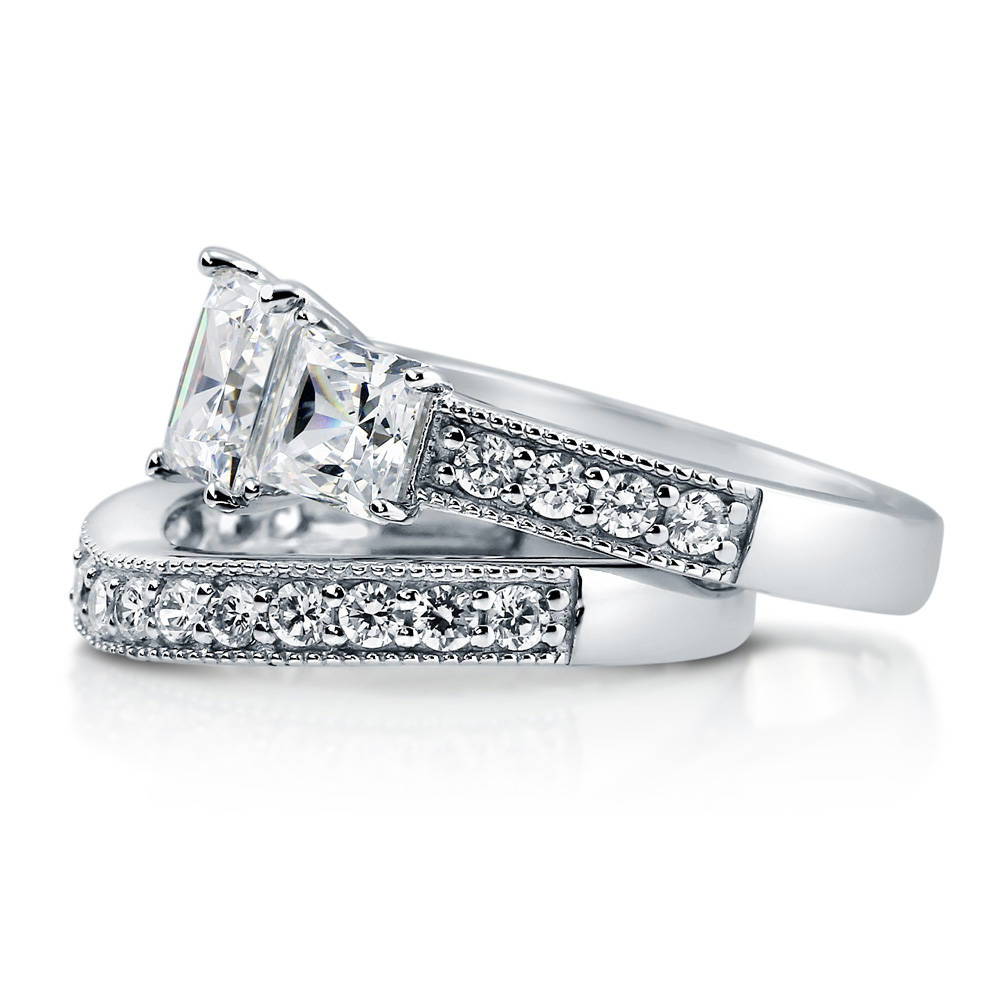 3-Stone 1.6ct Princess CZ Ring Set in Sterling Silver