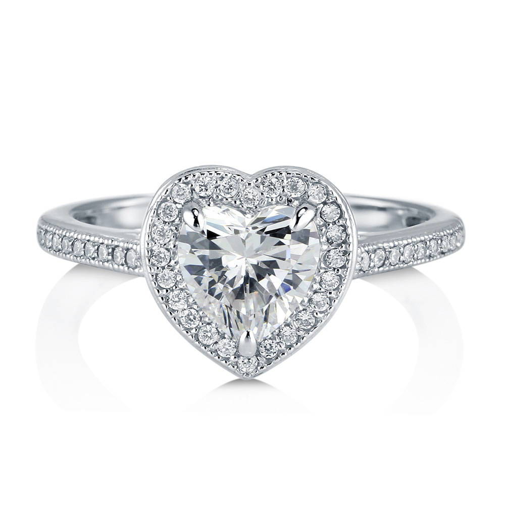 Halo Heart CZ Ring in Sterling Silver