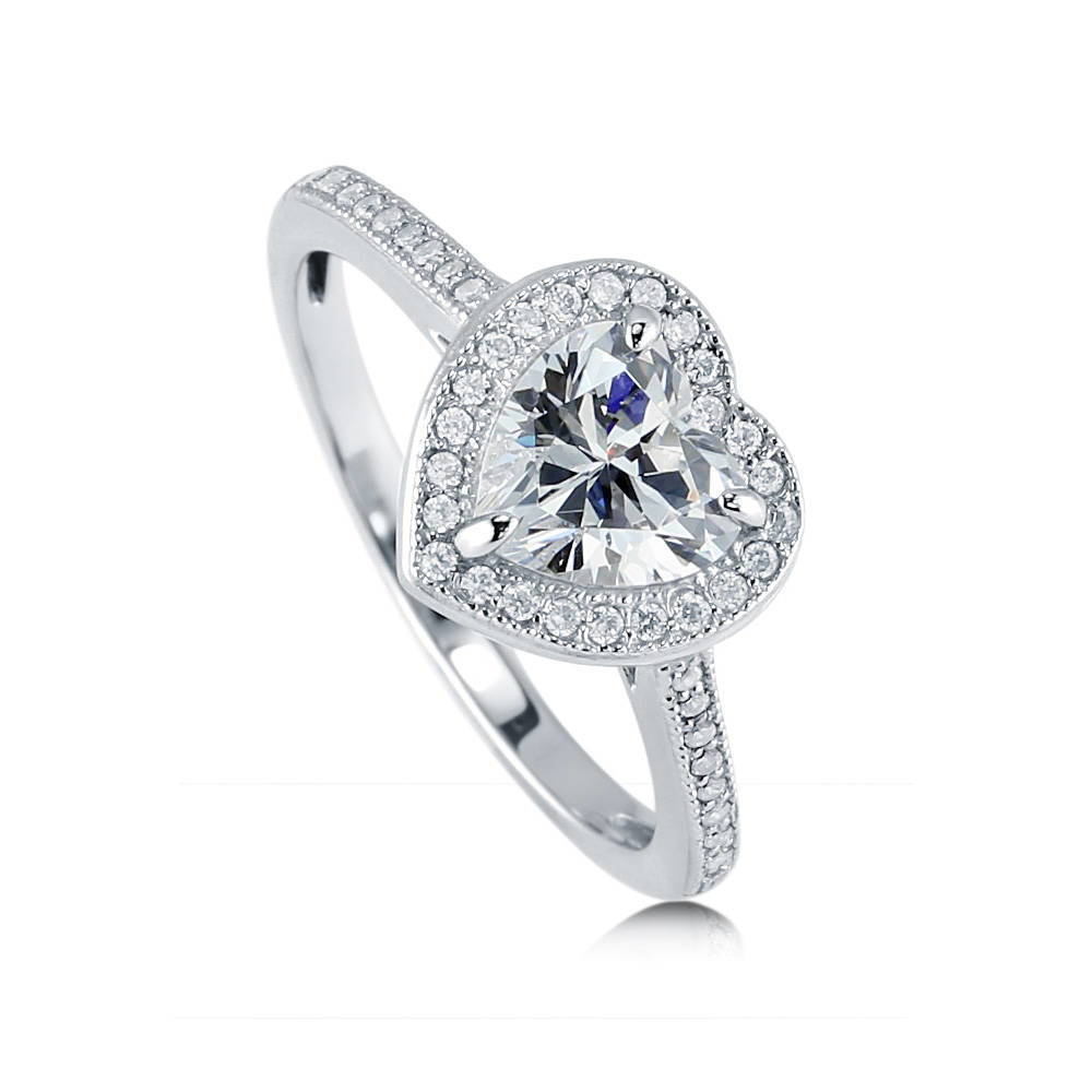 Halo Heart CZ Ring in Sterling Silver