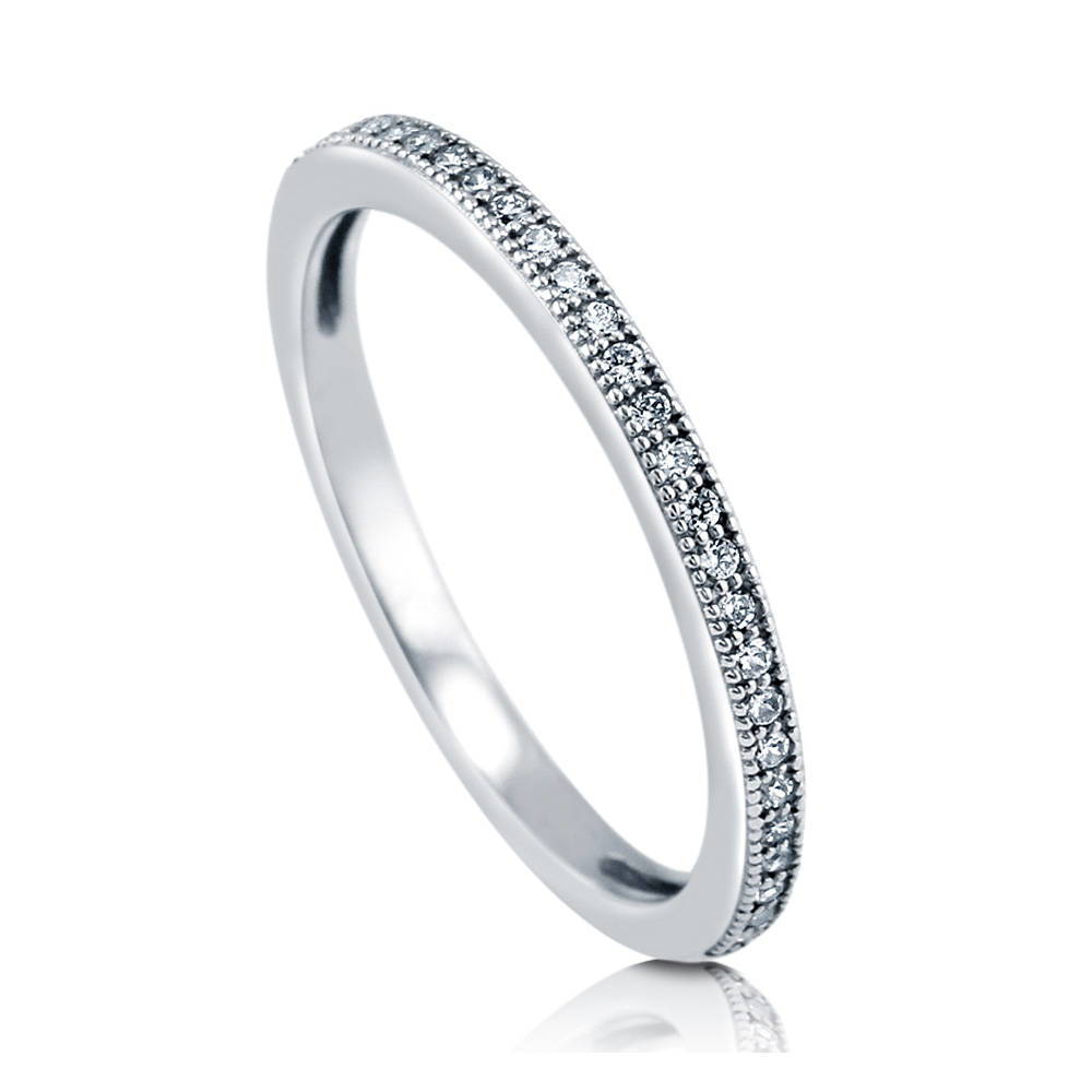 Front view of Micro Pave Set CZ Half Eternity Ring in Sterling Silver, 3 of 5