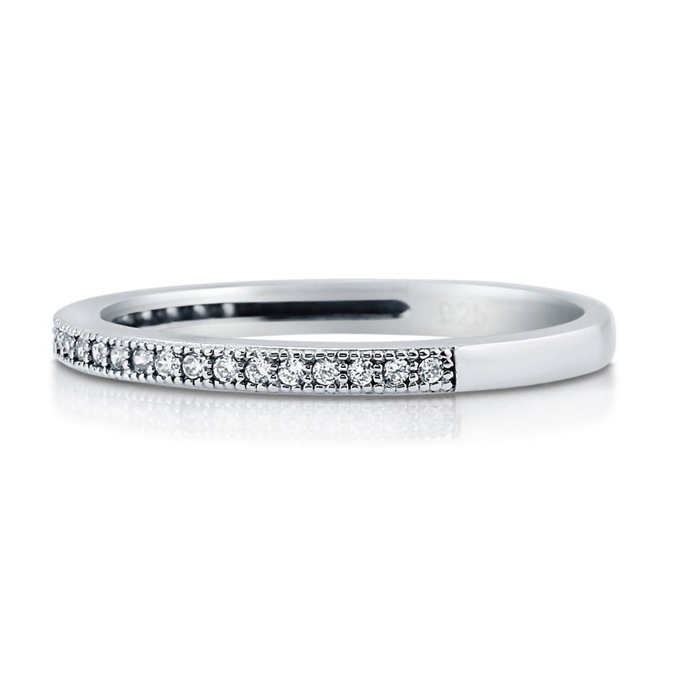 Angle view of Micro Pave Set CZ Half Eternity Ring in Sterling Silver, 4 of 5