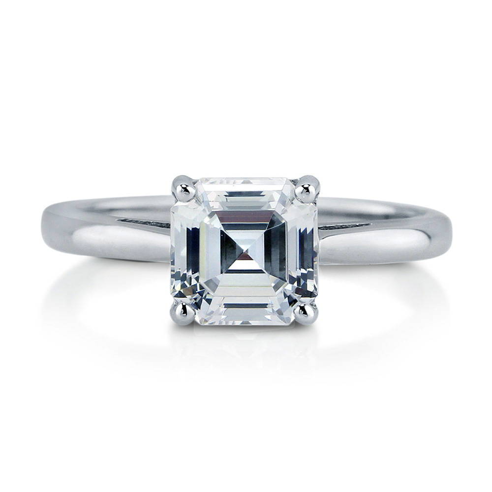 Solitaire 2ct Asscher CZ Ring in Sterling Silver, 1 of 5
