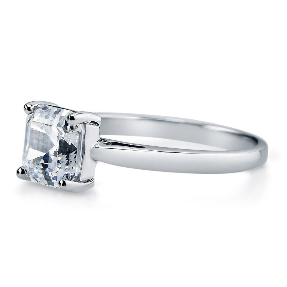 Angle view of Solitaire 2ct Asscher CZ Ring in Sterling Silver, 4 of 5